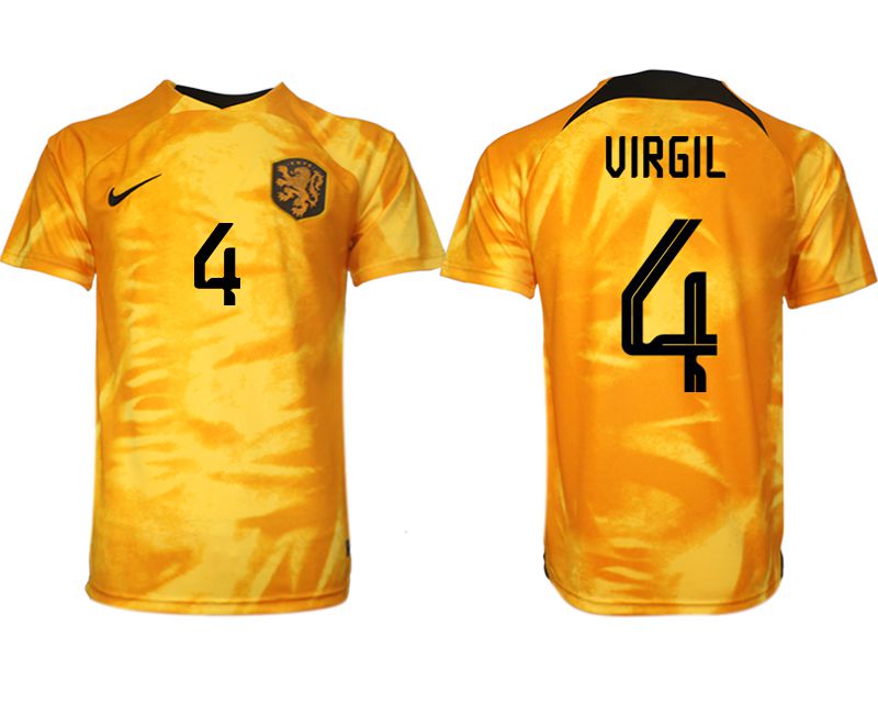 Men 2022 World Cup National Team Netherlands home aaa version yellow #4 Soccer Jersey->->Soccer Country Jersey
